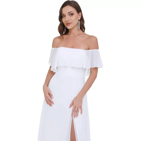 EverPretty Womens Off The Shoulder Ruffle Party Dresses Side Split Beach Maxi Dress 00968White