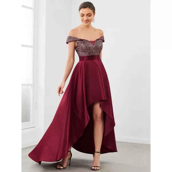 EverPretty Womens Off The Shoulder Sequin Satin Maxi Wedding Guest Dress 0063BBurgundy