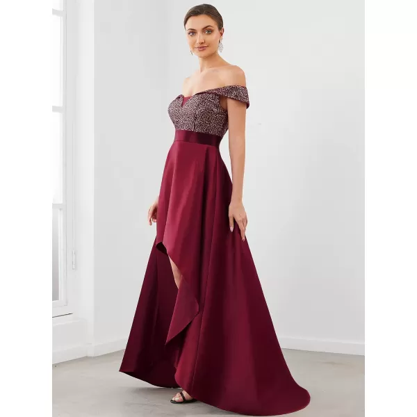 EverPretty Womens Off The Shoulder Sequin Satin Maxi Wedding Guest Dress 0063BBurgundy