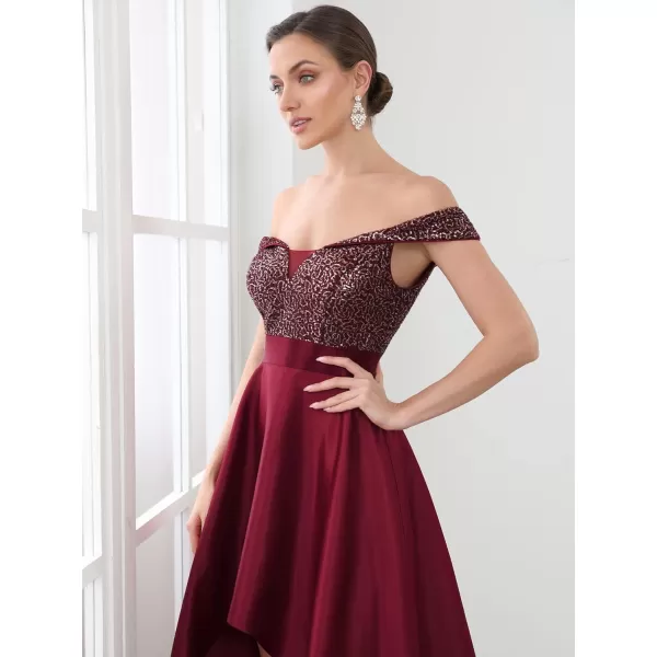 EverPretty Womens Off The Shoulder Sequin Satin Maxi Wedding Guest Dress 0063BBurgundy