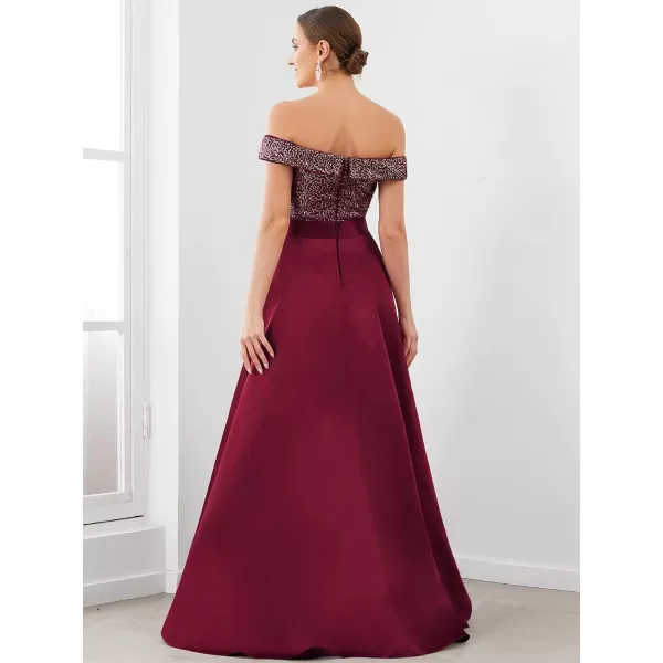 EverPretty Womens Off The Shoulder Sequin Satin Maxi Wedding Guest Dress 0063BBurgundy