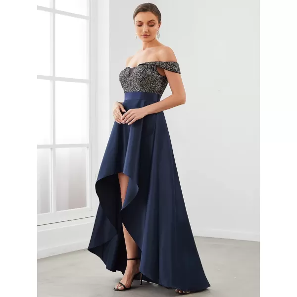 EverPretty Womens Off The Shoulder Sequin Satin Maxi Wedding Guest Dress 0063BNavy Blue