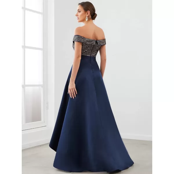 EverPretty Womens Off The Shoulder Sequin Satin Maxi Wedding Guest Dress 0063BNavy Blue