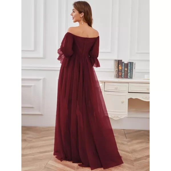 EverPretty Womens OffShoulder Aline Tulle Maternity Dress for Baby Shower 20862EYBurgundy