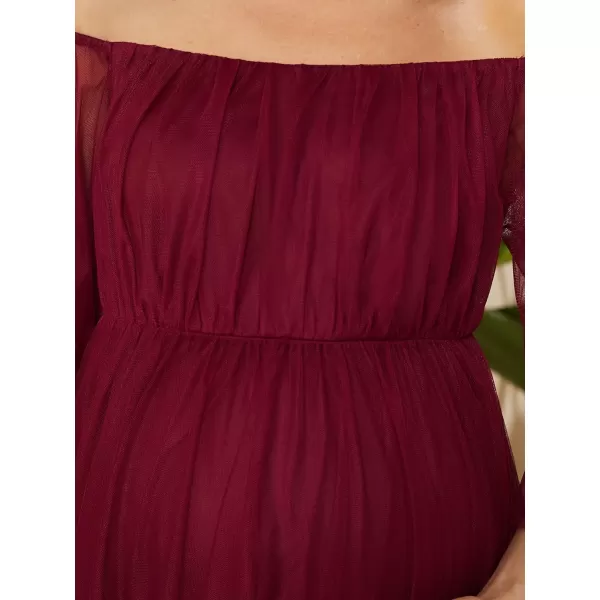 EverPretty Womens OffShoulder Aline Tulle Maternity Dress for Baby Shower 20862EYBurgundy