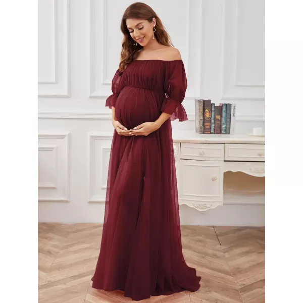 EverPretty Womens OffShoulder Aline Tulle Maternity Dress for Baby Shower 20862EYBurgundy