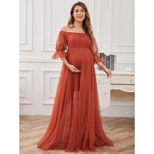 EverPretty Womens OffShoulder Aline Tulle Maternity Dress for Baby Shower 20862EYBurnt Orange