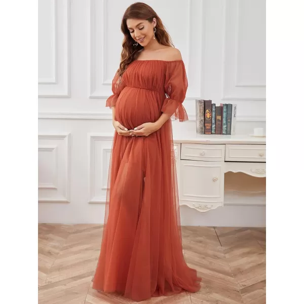 EverPretty Womens OffShoulder Aline Tulle Maternity Dress for Baby Shower 20862EYBurnt Orange