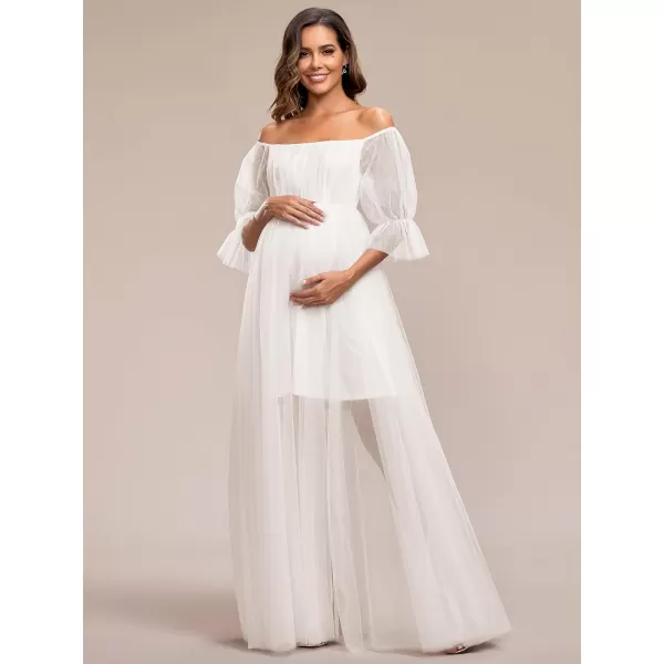 EverPretty Womens OffShoulder Aline Tulle Maternity Dress for Baby Shower 20862EYCream