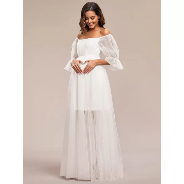 EverPretty Womens OffShoulder Aline Tulle Maternity Dress for Baby Shower 20862EYCream