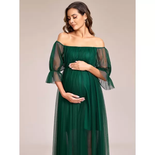 EverPretty Womens OffShoulder Aline Tulle Maternity Dress for Baby Shower 20862EYDark Green