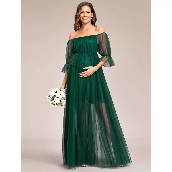 EverPretty Womens OffShoulder Aline Tulle Maternity Dress for Baby Shower 20862EYDark Green