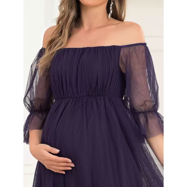EverPretty Womens OffShoulder Aline Tulle Maternity Dress for Baby Shower 20862EYDark Purple