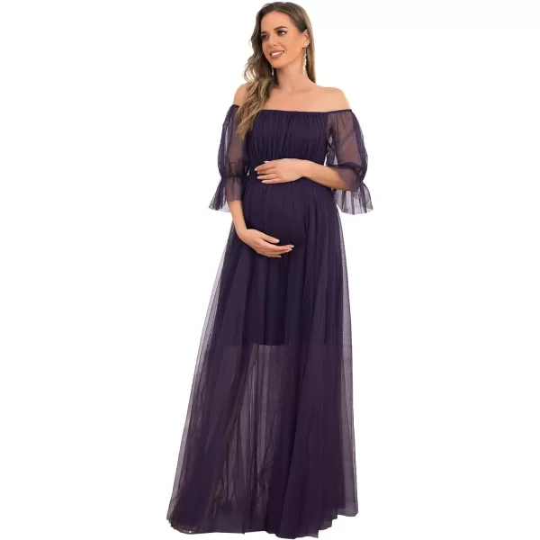 EverPretty Womens OffShoulder Aline Tulle Maternity Dress for Baby Shower 20862EYDark Purple