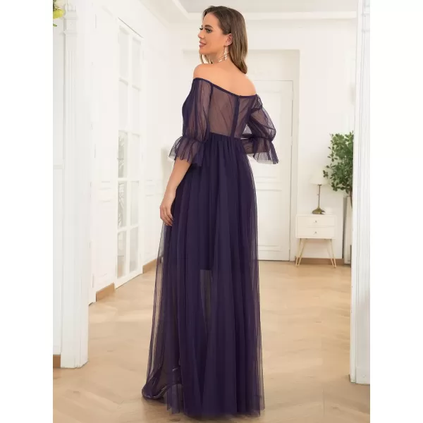 EverPretty Womens OffShoulder Aline Tulle Maternity Dress for Baby Shower 20862EYDark Purple