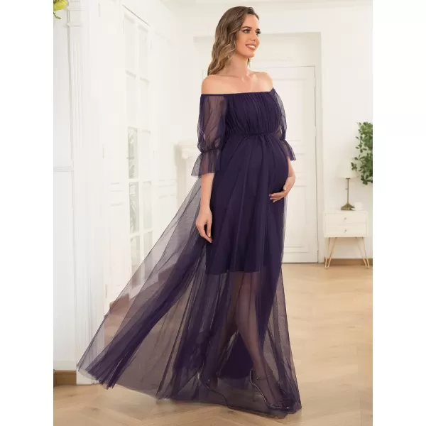 EverPretty Womens OffShoulder Aline Tulle Maternity Dress for Baby Shower 20862EYDark Purple