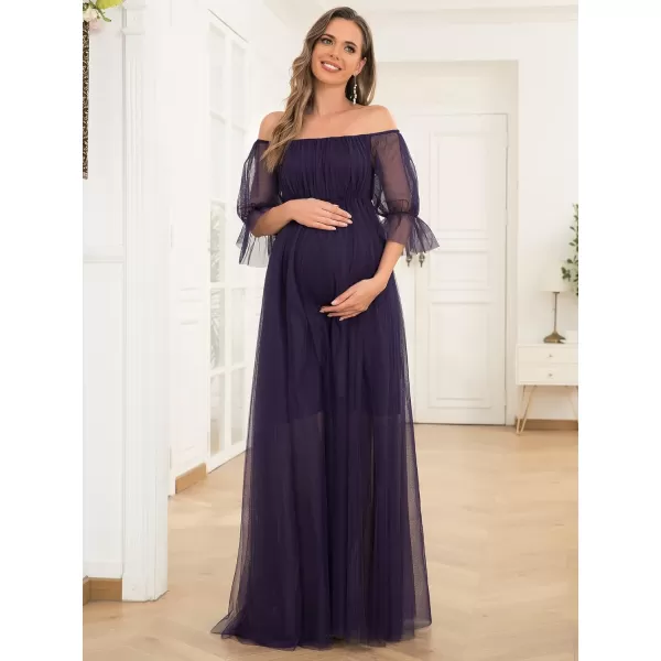 EverPretty Womens OffShoulder Aline Tulle Maternity Dress for Baby Shower 20862EYDark Purple