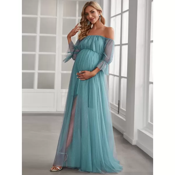 EverPretty Womens OffShoulder Aline Tulle Maternity Dress for Baby Shower 20862EYDemin Blue