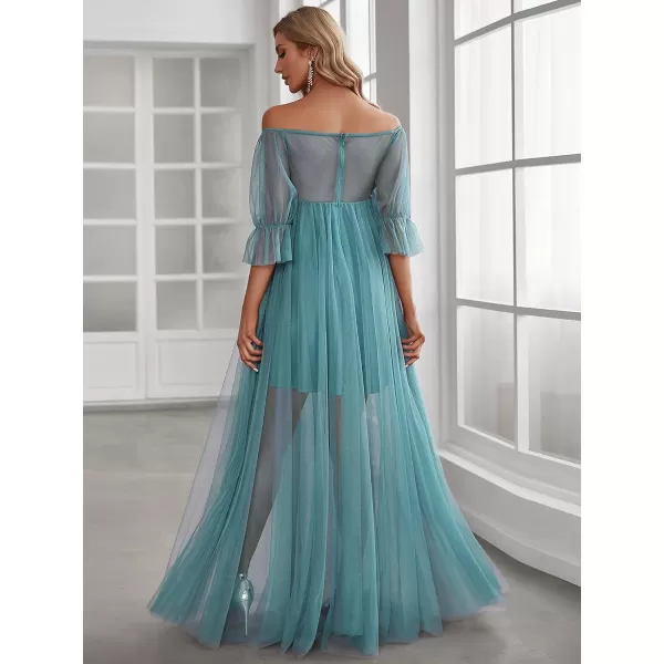 EverPretty Womens OffShoulder Aline Tulle Maternity Dress for Baby Shower 20862EYDemin Blue