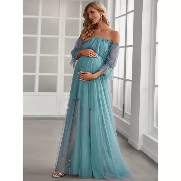 EverPretty Womens OffShoulder Aline Tulle Maternity Dress for Baby Shower 20862EYDemin Blue