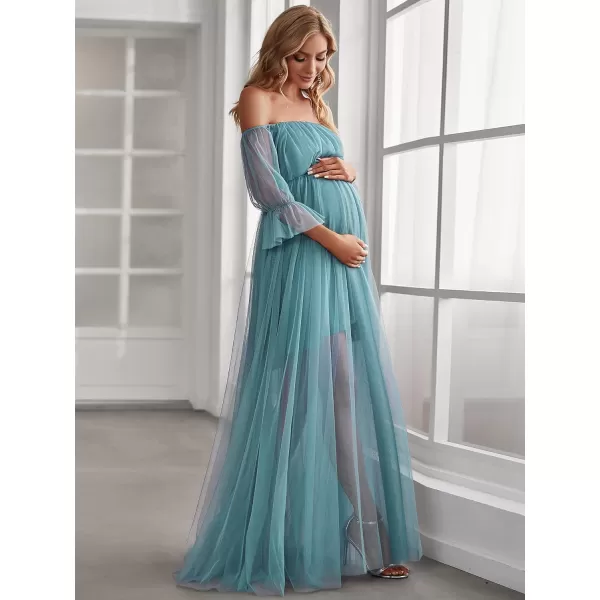 EverPretty Womens OffShoulder Aline Tulle Maternity Dress for Baby Shower 20862EYDemin Blue