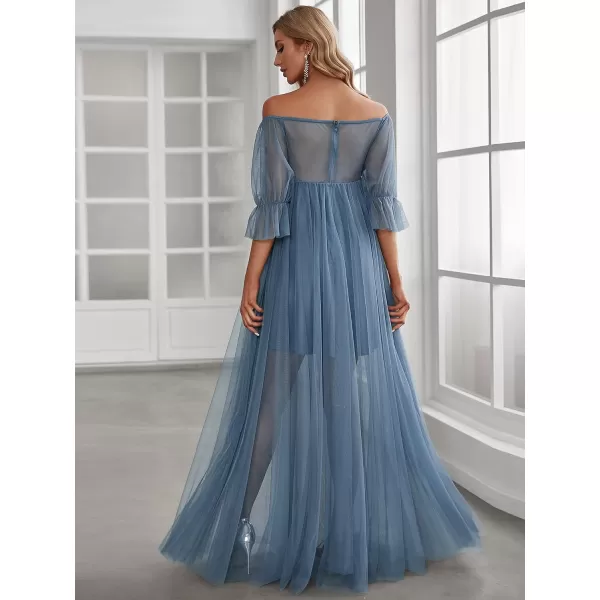 EverPretty Womens OffShoulder Aline Tulle Maternity Dress for Baby Shower 20862EYHazy Blue