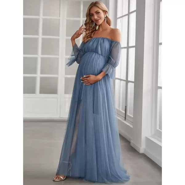 EverPretty Womens OffShoulder Aline Tulle Maternity Dress for Baby Shower 20862EYHazy Blue