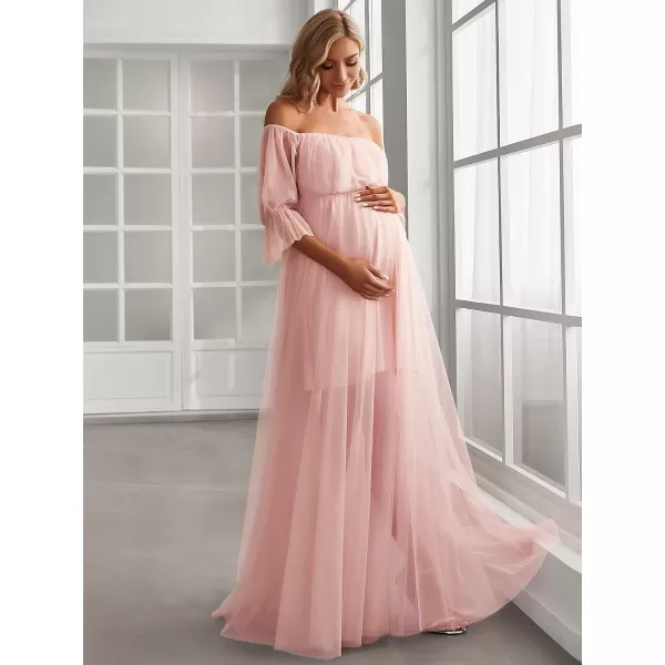 EverPretty Womens OffShoulder Aline Tulle Maternity Dress for Baby Shower 20862EYPink