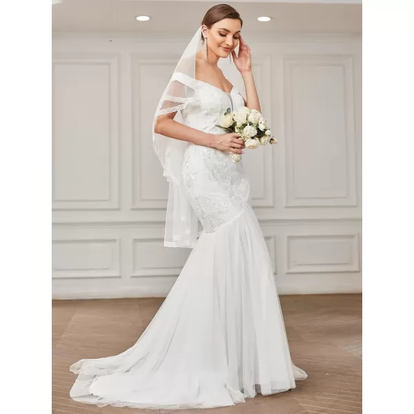EverPretty Womens OffShoulder Lace Applique Mermaid Sweep Train Maxi Wedding Dress for Bride 0353AWhite