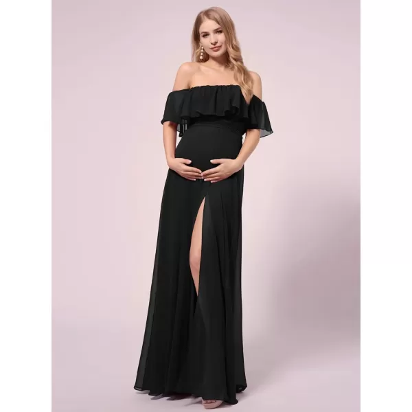EverPretty Womens OffShoulder Side Slit Long Chiffon Ruffle Pregnancy Party Dress Maternity Photography Dresses 0968EYBlack