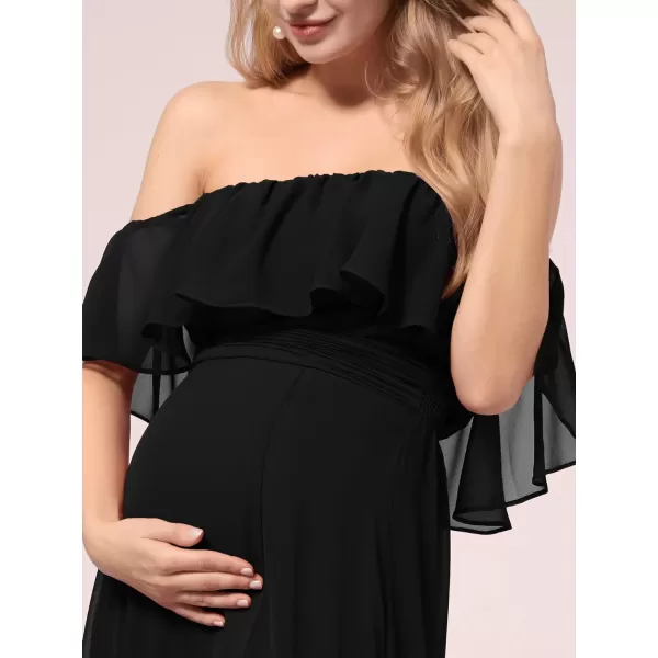 EverPretty Womens OffShoulder Side Slit Long Chiffon Ruffle Pregnancy Party Dress Maternity Photography Dresses 0968EYBlack