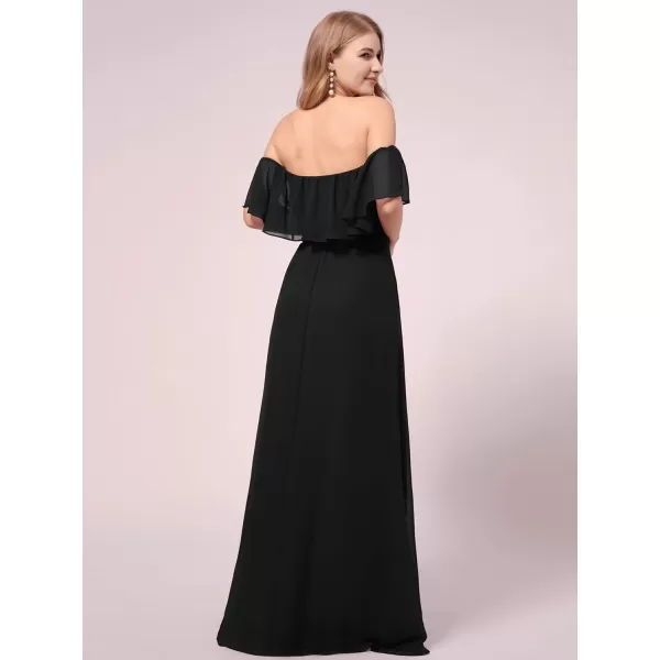 EverPretty Womens OffShoulder Side Slit Long Chiffon Ruffle Pregnancy Party Dress Maternity Photography Dresses 0968EYBlack