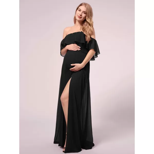 EverPretty Womens OffShoulder Side Slit Long Chiffon Ruffle Pregnancy Party Dress Maternity Photography Dresses 0968EYBlack