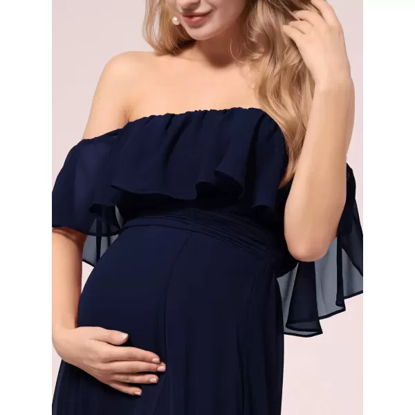 EverPretty Womens OffShoulder Side Slit Long Chiffon Ruffle Pregnancy Party Dress Maternity Photography Dresses 0968EYNavy