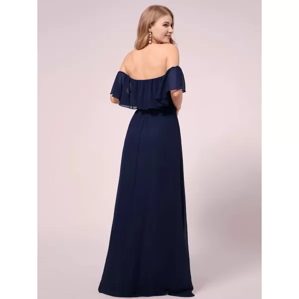 EverPretty Womens OffShoulder Side Slit Long Chiffon Ruffle Pregnancy Party Dress Maternity Photography Dresses 0968EYNavy