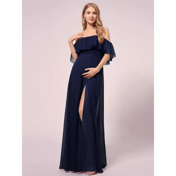 EverPretty Womens OffShoulder Side Slit Long Chiffon Ruffle Pregnancy Party Dress Maternity Photography Dresses 0968EYNavy