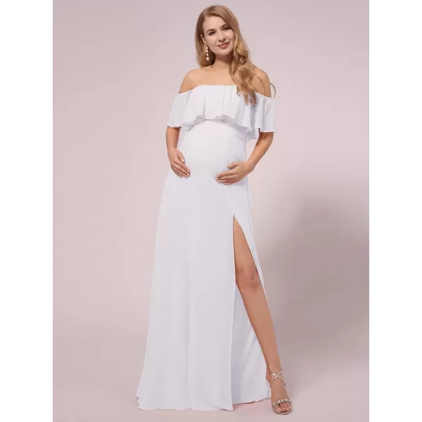 EverPretty Womens OffShoulder Side Slit Long Chiffon Ruffle Pregnancy Party Dress Maternity Photography Dresses 0968EYWhite