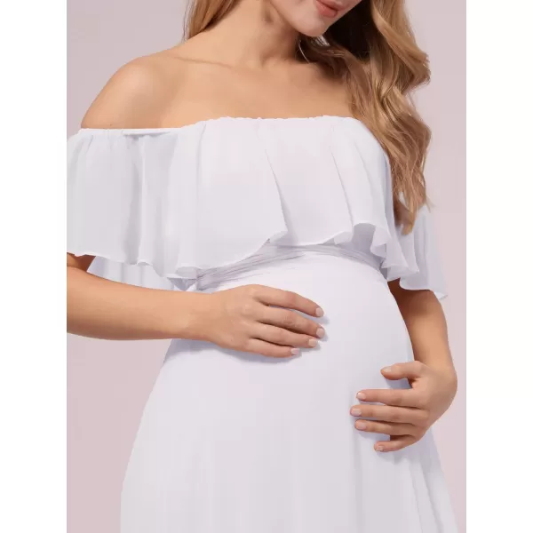 EverPretty Womens OffShoulder Side Slit Long Chiffon Ruffle Pregnancy Party Dress Maternity Photography Dresses 0968EYWhite