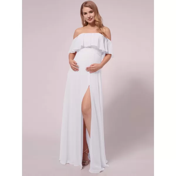 EverPretty Womens OffShoulder Side Slit Long Chiffon Ruffle Pregnancy Party Dress Maternity Photography Dresses 0968EYWhite