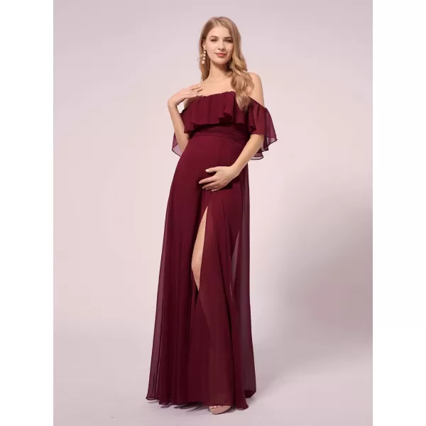 EverPretty Womens Offshoulder Side Slit Long Chiffon Ruffle Pregnancy Party Dress Maternity Photography Dresses 0968EYBurgundy