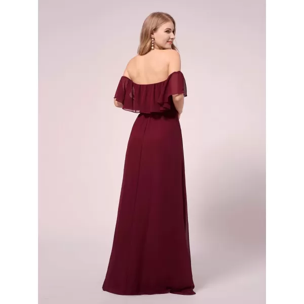 EverPretty Womens Offshoulder Side Slit Long Chiffon Ruffle Pregnancy Party Dress Maternity Photography Dresses 0968EYBurgundy