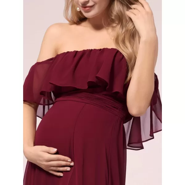 EverPretty Womens Offshoulder Side Slit Long Chiffon Ruffle Pregnancy Party Dress Maternity Photography Dresses 0968EYBurgundy