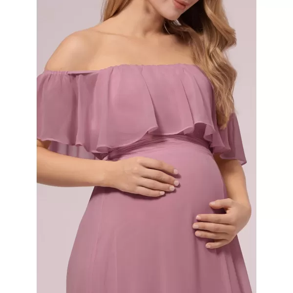 EverPretty Womens Offshoulder Side Slit Long Chiffon Ruffle Pregnancy Party Dress Maternity Photography Dresses 0968EYDusty Pink