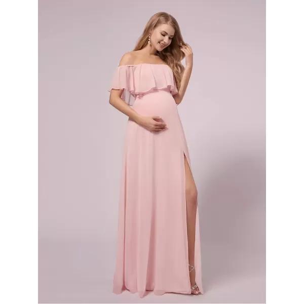 EverPretty Womens Offshoulder Side Slit Long Chiffon Ruffle Pregnancy Party Dress Maternity Photography Dresses 0968EYPink