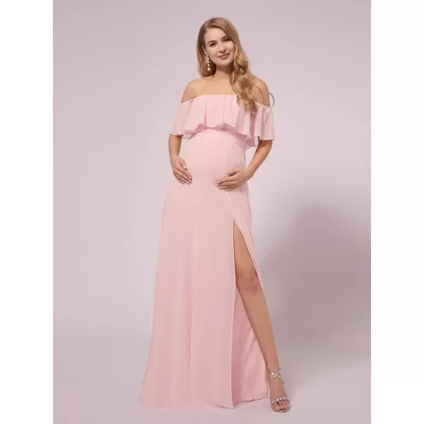 EverPretty Womens Offshoulder Side Slit Long Chiffon Ruffle Pregnancy Party Dress Maternity Photography Dresses 0968EYPink