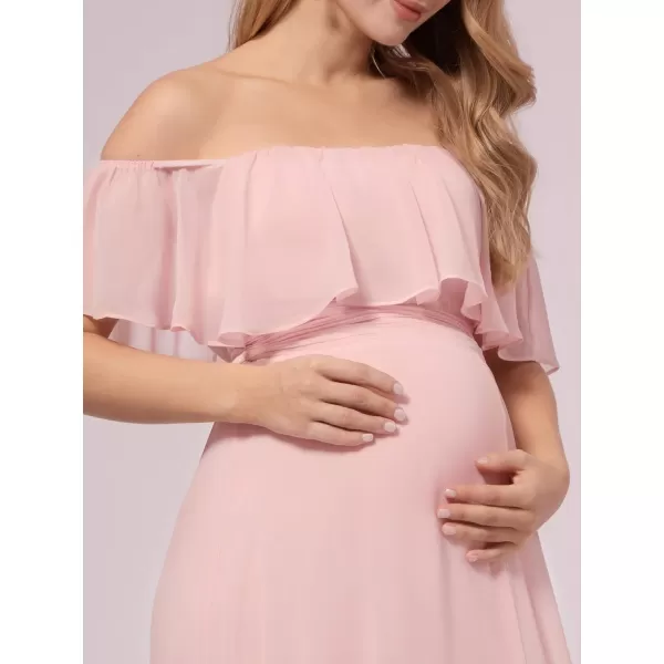 EverPretty Womens Offshoulder Side Slit Long Chiffon Ruffle Pregnancy Party Dress Maternity Photography Dresses 0968EYPink