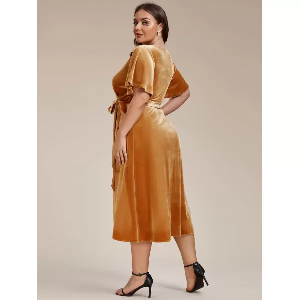 EverPretty Womens One Piece V Neck Ruffled Sleeves Velvet Plus Size Wedding Guest Dress 01964DAGinger