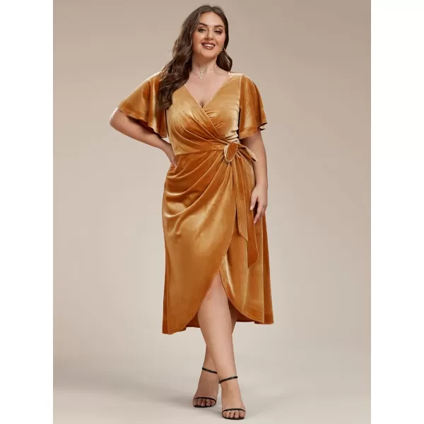 EverPretty Womens One Piece V Neck Ruffled Sleeves Velvet Plus Size Wedding Guest Dress 01964DAGinger