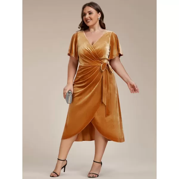 EverPretty Womens One Piece V Neck Ruffled Sleeves Velvet Plus Size Wedding Guest Dress 01964DAGinger