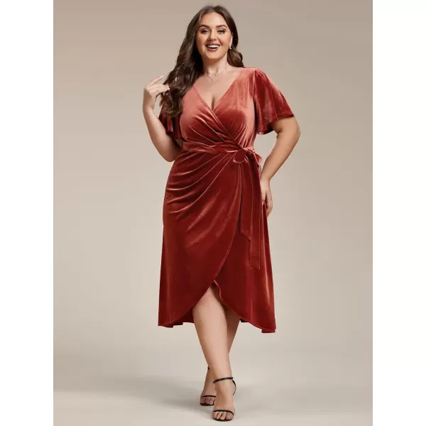 EverPretty Womens One Piece V Neck Ruffled Sleeves Velvet Plus Size Wedding Guest Dress 01964DAMaroon